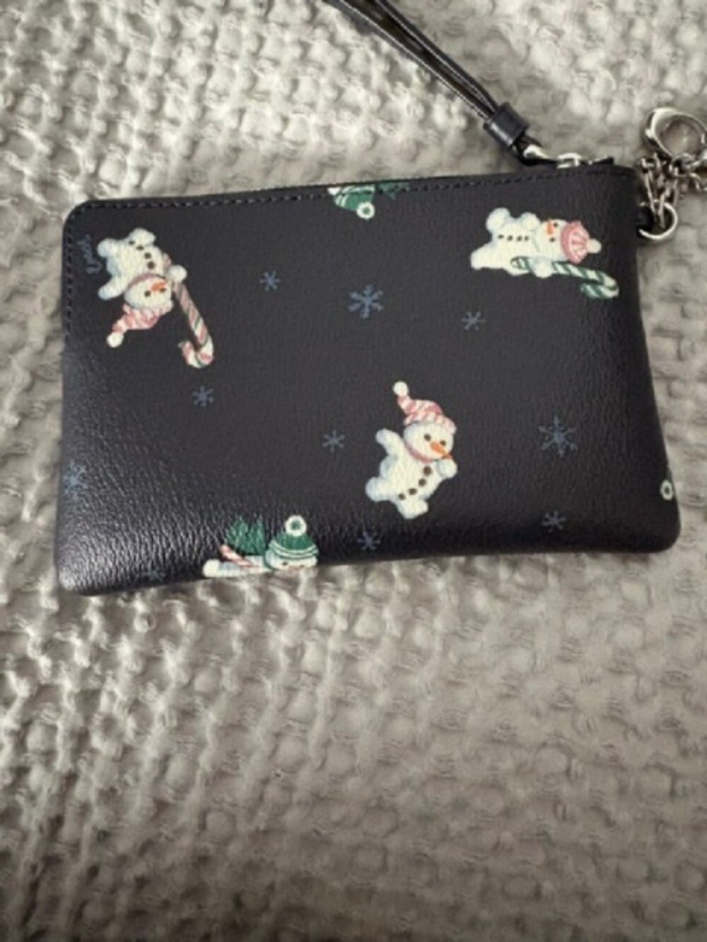 Coach Black Snowman Zip Wristlet Wallet w/ Wrist Strap, Credit Card - Picture 2 of 3